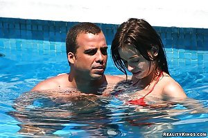Kate in Mike in Brazil: Red bikini brunette sucking cock and getting fucked outdoors