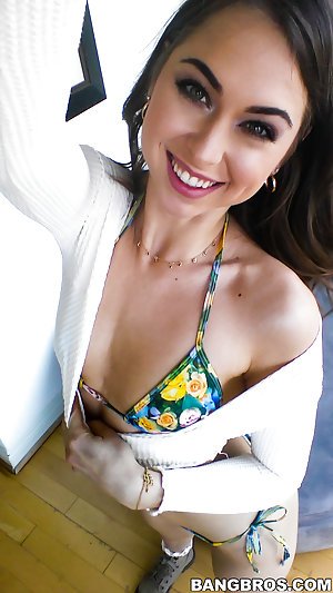 Riley Reid & Janet Mason in Stepmom Videos: Cute-looking brunette in a colorful bikini face-fucked in POV