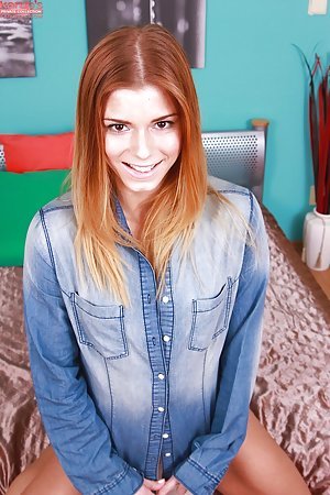 Chrissy Fox in Karups Private Collection: Denim-wearing redheaded teen fingering her juicy little pussy on cam