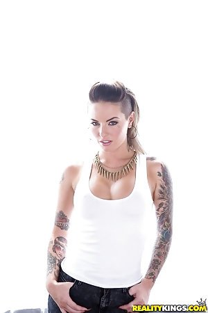 Christy Mack in Monster Curves: Tatted-up and trashy chick in a white onesie gets destroyed on camera