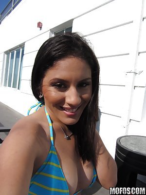 Liv Aguilera in Latina Sex Tapes: Striped bikini brown-eyed brunette enjoying hardcore POV sex