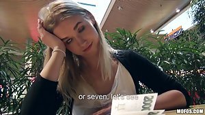 Violetta Pink in Public Pickups: Glasses-wearing blonde teen gets fucked in POV, on some balcony