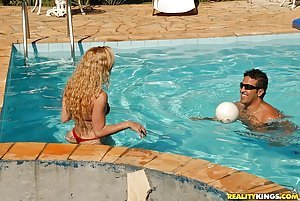 Julia Fontanelli in Mike in Brazil: Curly-haired blonde fingering herself next to the pool before sex