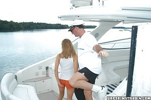 Brooke in Captain Stabbin: White t-shirt and purple panties blonde gets double-teamed on a boat