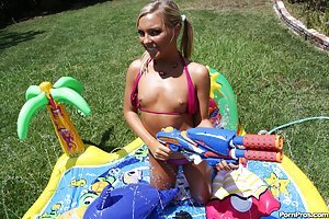Ally Kay in 18 Years Old: Pigtailed blonde teen enjoying some kids stuff and gets fucked outdoors