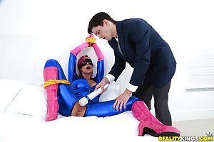 Anna Bell Peaks in RK Prime: Domino mask spandex-clad superhero slut gets fucked on a bed