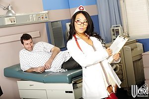 Asa Akira in Wicked Pictures: Asian nurse in a latex-y get-up fucking her hung patient at work
