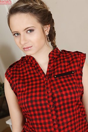 Katie Cosner in Karups Private Collection: Plaid sleeveless dress hottie ends up getting naked and fingering herself