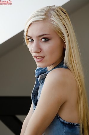 Diana 2 in Karups Private Collection: Blue-eyed blonde in denim shows her perfectly smooth pussy on cam